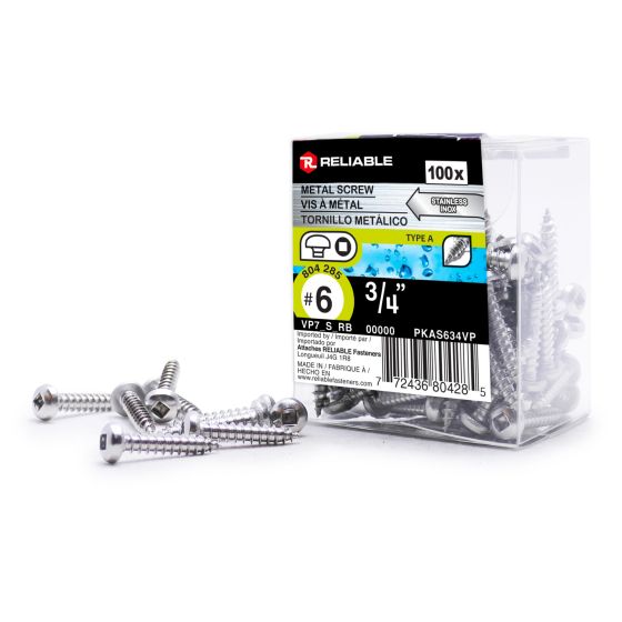 Vis à métal en inox, autotaraudeur, type A, #6 x 3/4", 100/pqt