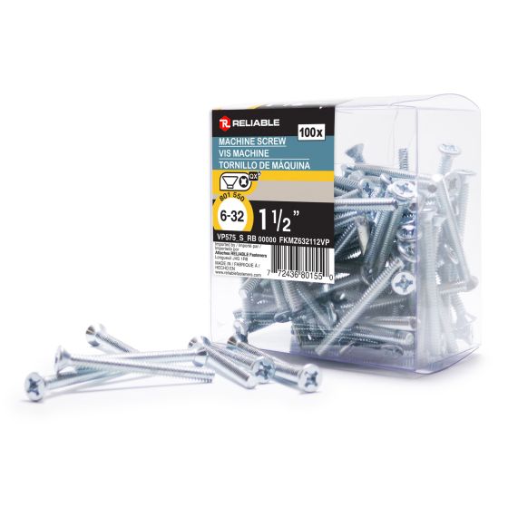 Machine Screws - Type B - 6-32 x 1 1/2" -100/Pkg