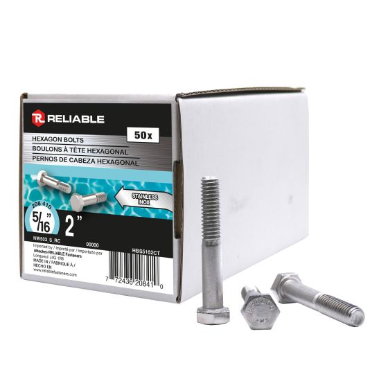 Boulons hexagonaux en acier inox, 5/16" x 2", 50/pqt
