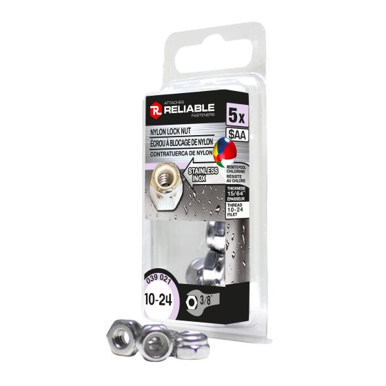 Écrou de blocage hexagonal, 15/64", insert nylon,  5/pqt