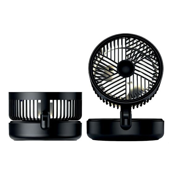 Foldable 5" Desk Fan with Light - 5 Speeds - Glossy Black