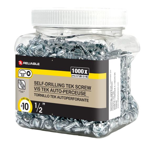 TEK Self-Drilling Screws - #10 x 1/2" - Self-Tapping - 1000/Pkg