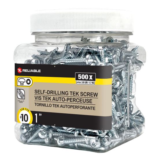 TEK Self-Drilling Screws - #10 x 1" - Self-Tapping - 500/Pkg