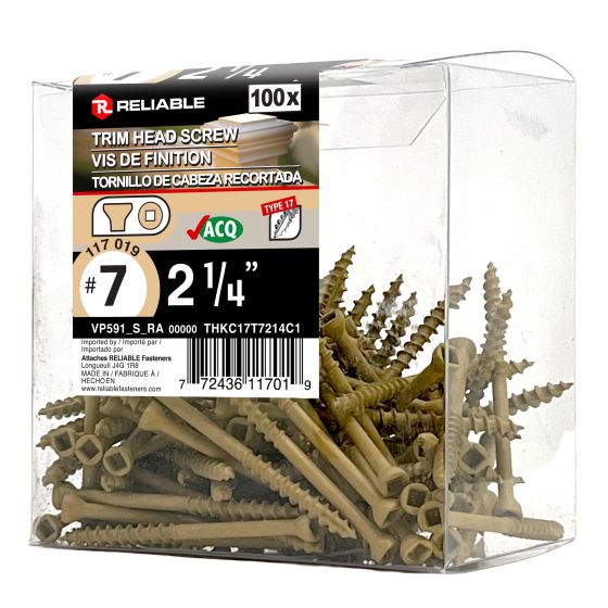 Treated Wood Screws - #7 x 2 1/4" - Trim Head - 100/Pkg