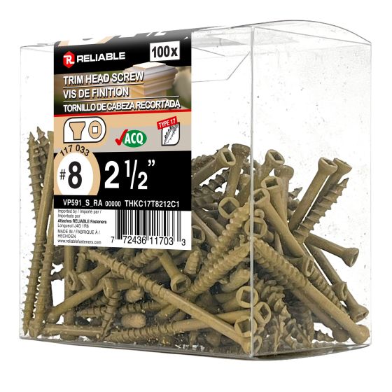 Treated Wood Screws - #8 x 2 1/2" - Trim Head - 100/Pkg