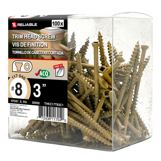 Treated Wood Screws - #8 x 3" - Trim Head - 100/Pkg