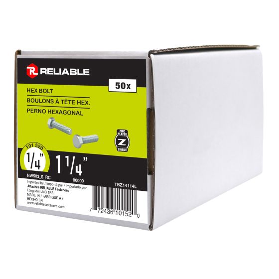 Hex Head Bolts - 1/4" x 1 1/4" - Full Thread - 50/Pkg