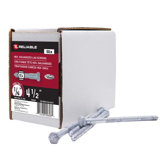 Boulons tire-fond, 1/4" x 4 1/2", galvanisé, 50/pqt