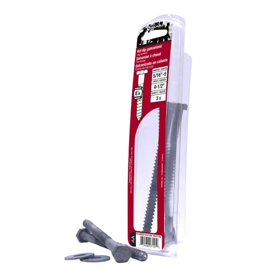 Boulons tire-fonds avec rondelles, 5/16" x 4 1/2", galvanisé, 3/pqt