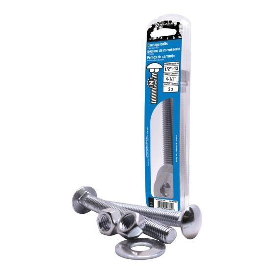Carriage Bolts - Nut & Washer - 1/2" x 4-1/2" - 2/Pkg