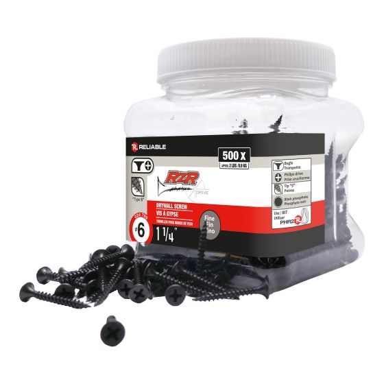 Drywall Screws - #6 x 1 1/4" - Fine Thread - Type S - Black - 500/Pkg