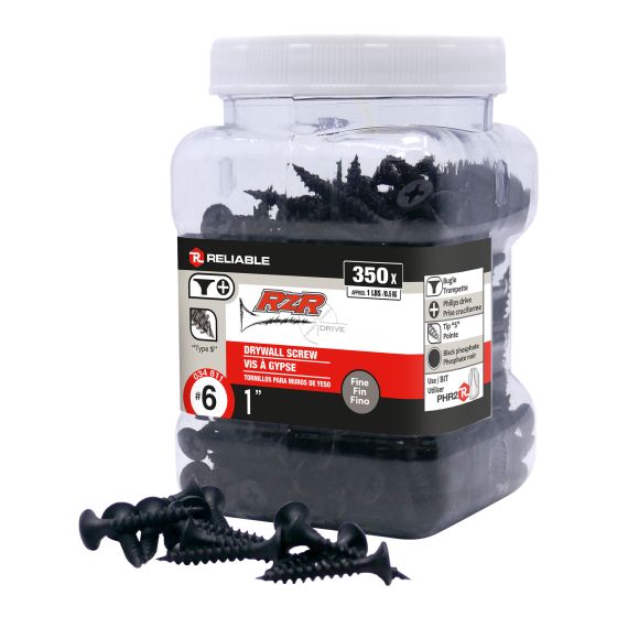 Drywall Screws - #6 x 1" - Fine Thread - Type S - Black - 350/Pkg