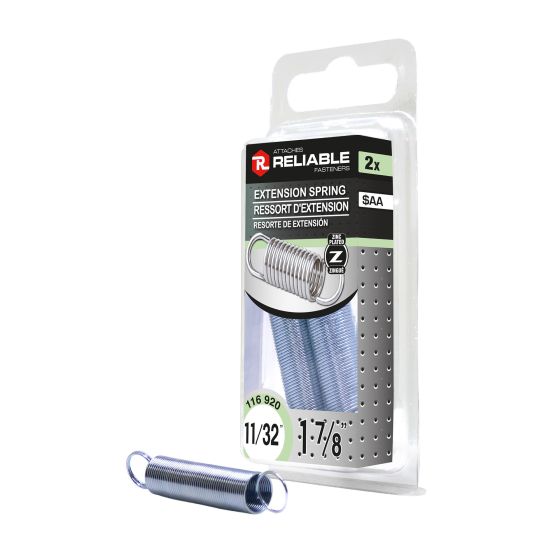 Ressorts d'extension, 11/32" x 1 7/8", acier zingué, 2/pqt
