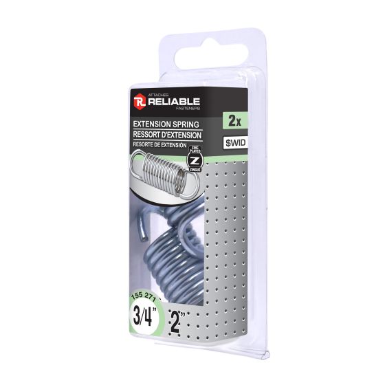 Ressorts d'extension, 3/4" x 2", acier zingué, 2/pqt