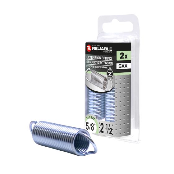 Ressorts d’extension, 5/8" x 2 1/2", acier zingué, 2/pqt