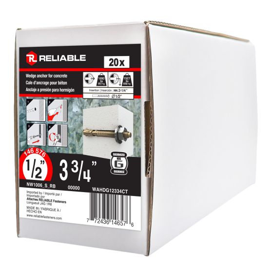 Concrete Wedge Anchors - 1/2" x 3-3/4" - Galvanized - 20/Pkg