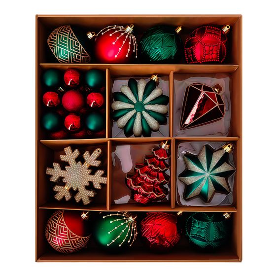 Assorted Christmas Ornament Set - Red, Gold and Green - 45/Pkg