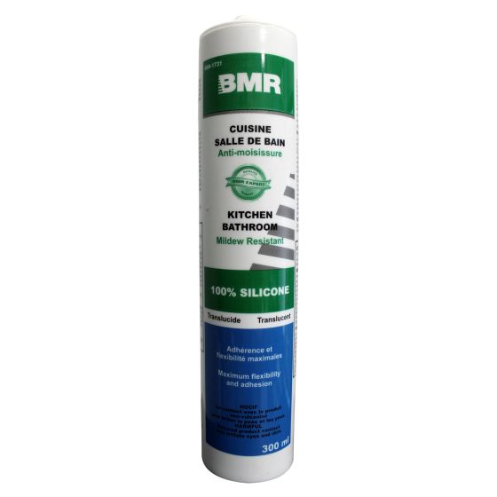 Scellant 100 % silicone pour cuisine et salle de bain BMR, translucide, 300 ml