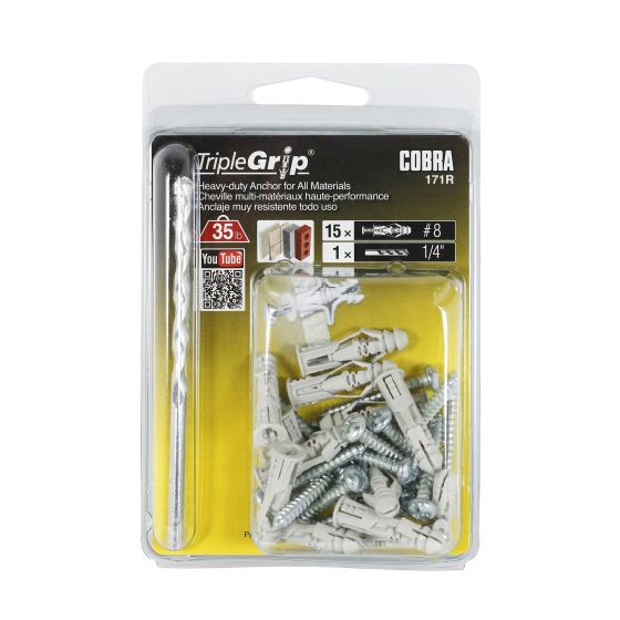TripleGrip #8 Grey (+ Screws) + Drill Bit Anchors (15)