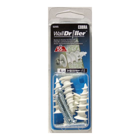 WallDriller Nylon #8L  (+ Screws) Anchors (4)