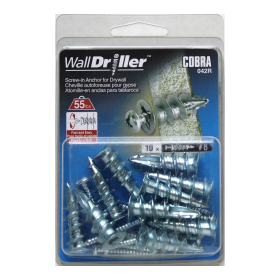 WallDriller Zinc #8L  (+ Screws) Anchors (10)
