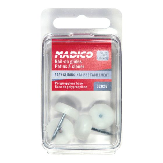 Nail-On Glides with Polypropylene Base - White - 5/8" - 4/Pkg