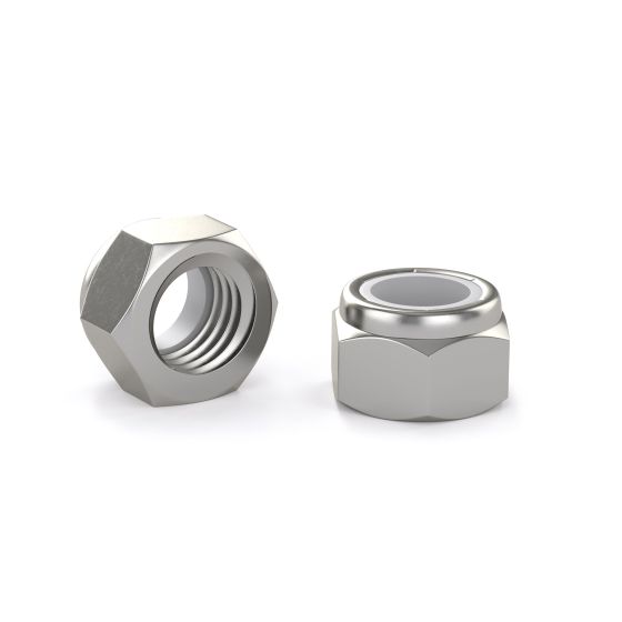 Écrou de blocage hexagonal avec insertion de nylon,  acier inoxydable, 1/4", 5/pqt
