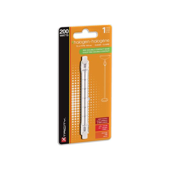 Ampoule halogène T3, double-contact, type J, clair, 200 W