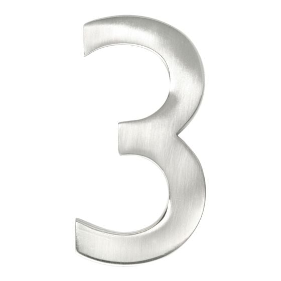 Numéro de maison de style moderne #3, nickel satiné, 1/4" x 3"