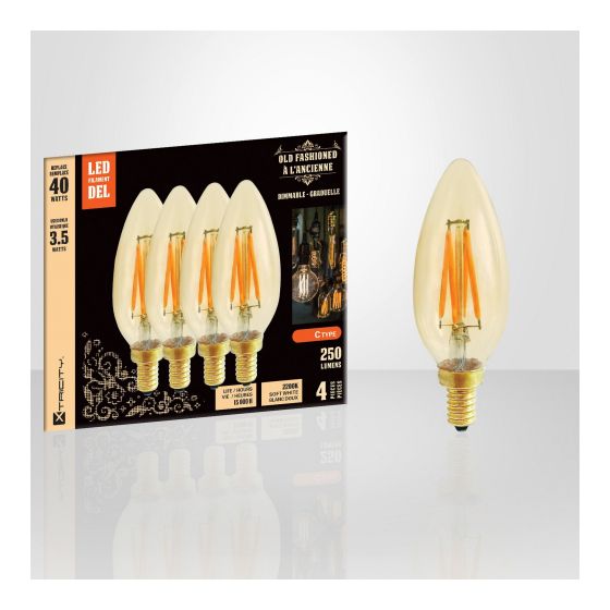 Ampoule DEL, type C, fumée, E12, 3,5 W, 4/pqt