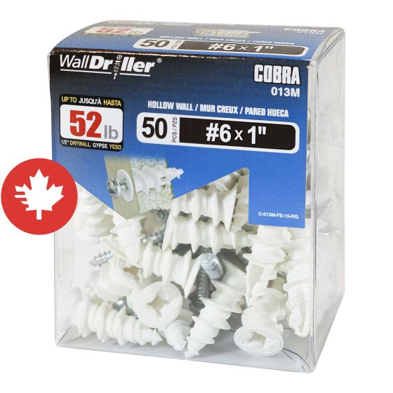 WallDriller Nylon #6  (+ Screws) Anchors (50)