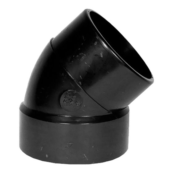 Coude 45° en ABS DWV, court, 1 1/2", fem. x mâle, noir