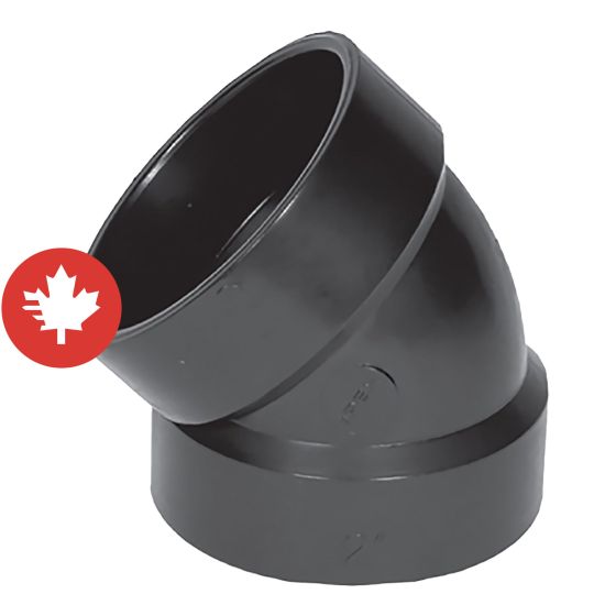 Coude 45° en ABS DWV, 1 1/2", femelle, noir