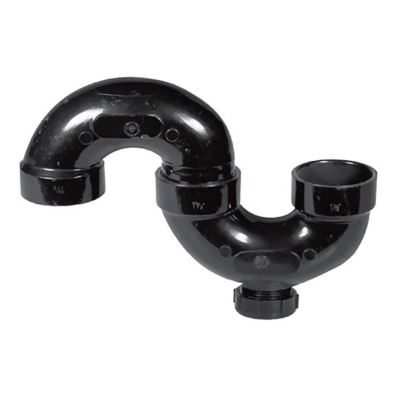 Siphon en S en ABS DWV avec bouchon, 1 1/2" x 1 1/2", femelle, noir