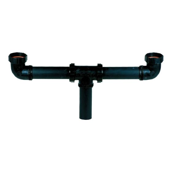 Renvoi central en ABS DWV pour évier double, 1 1/2" x 16", noir