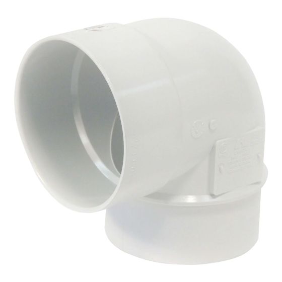 Coude 90° en PVC/BNQ, 4", mâle x femelle - court rayon, blanc