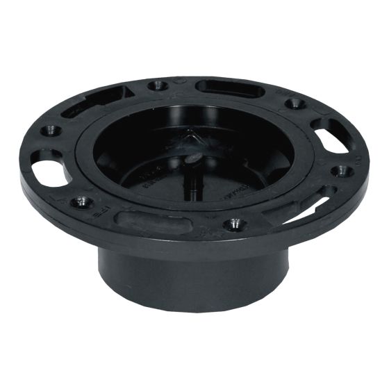 ABS DWV Adjustable Flush Fit Closet Flange with Test Plug - 4" x 3" - Hub - Black