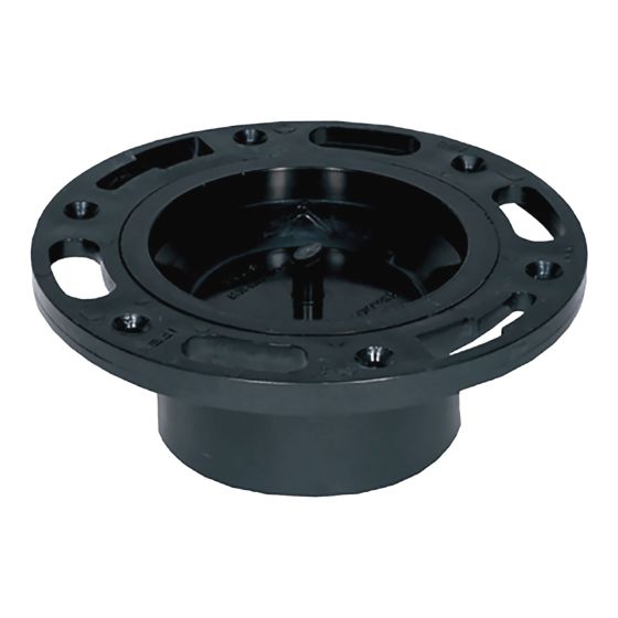 ABS DWV Adjustable Closet Flange with Test Plug - 4" x 3" - Hub - Black