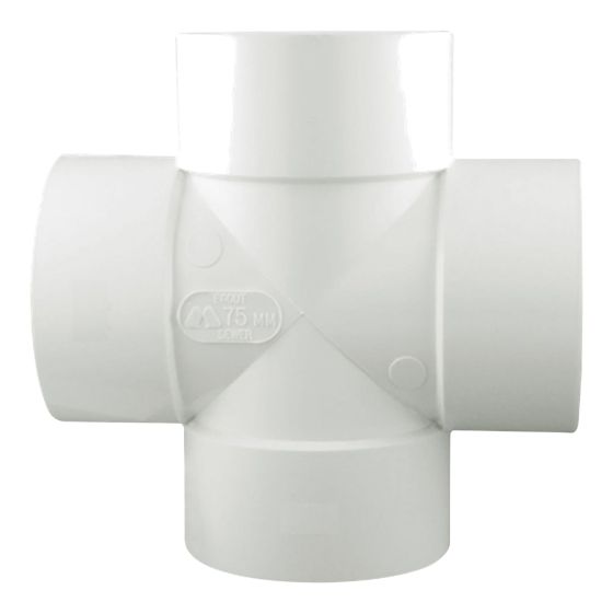 Raccord en croix en PVC/BNQ, 3", femelle, blanc