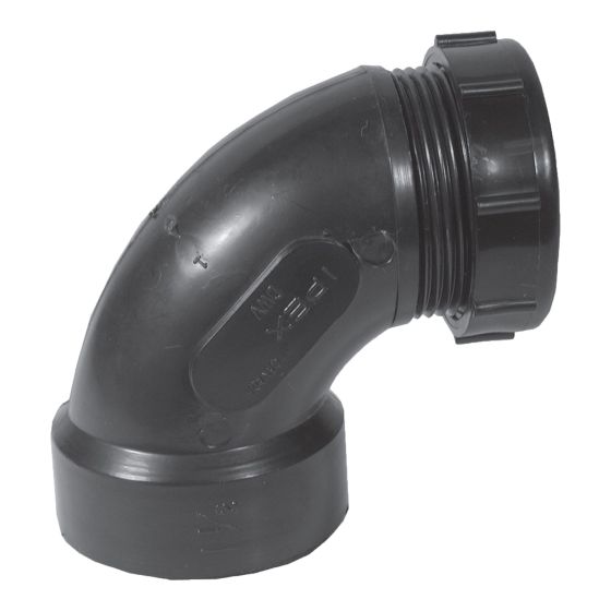 Coude 90˚ avec écrou ABS DWV, 1 1/2" x 1 1/4", écrou coulissant x fem., noir