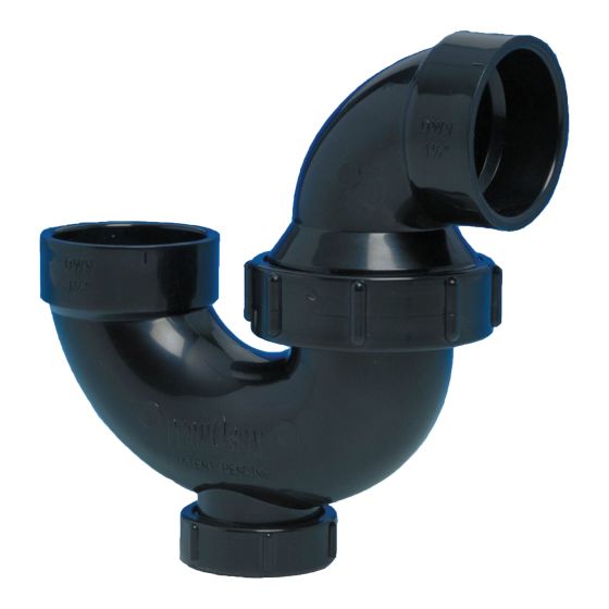 Siphon en P pivotant avec union et bouchon de nettoyage en ABS DWV, 1 1/2", femelle, noir