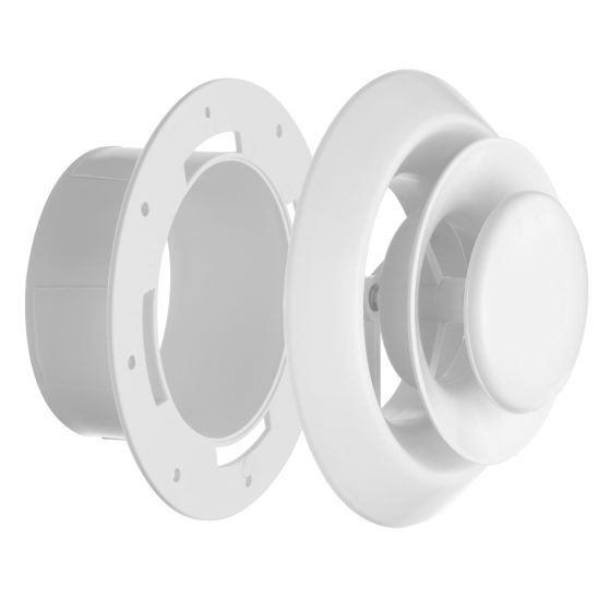 Diffuseur d'air rond, 4", 2 niveaux d’ajustement, avec collier, blanc
