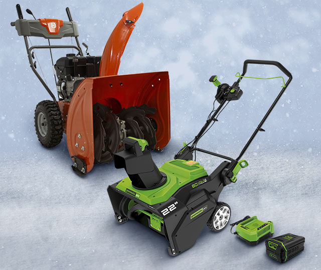 Gas and battery-powered snowblowers.