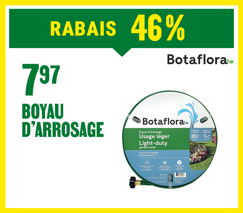 Découvrez le boyau d’arrosage Botaflora à 46 % de rabais chez BMR : une offre estivale à ne pas manquer pour vos besoins en jardinage.