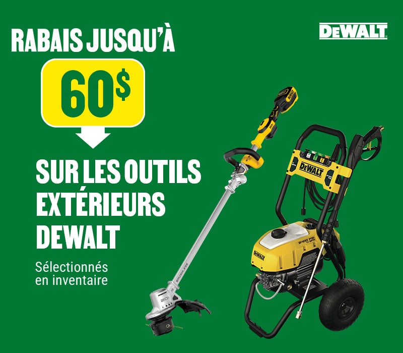 Découvrez les rabais jusqu’à 60 $ sur les outils extérieurs Dewalt chez BMR : performance et robustesse pour vos travaux en plein air.