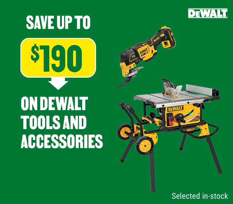 Save up to $190 on selected Dewalt tools and accessories
