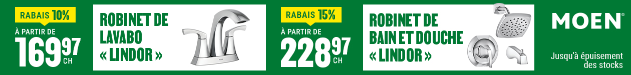À partir de 10% de rabais sur les robinets Lindor de Moen chez BMR