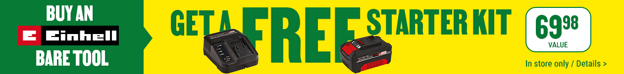 Receive a battery and charger kit with the purchase of an Einhell bare tool