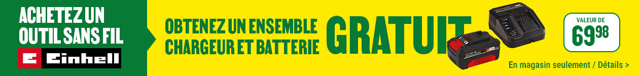 Obtenez un ensemble de chargeur et batterie gratuit à l'achat d'un outil sans-fil Einhell