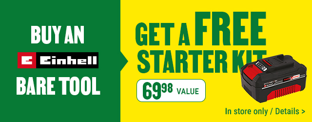 Receive a battery and charger kit with the purchase of an Einhell bare tool